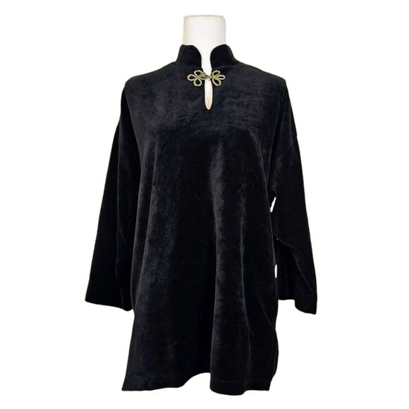 Vintage Asian Inspired Black Velvet Oversized Tunic Size S/M - Picture 1 of 6